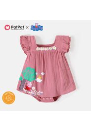 Peppa Pig Baby Girl 100% Cotton Crepe Flutter-sleeve Daisy Applique Print Romper