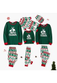 Christmas Deer and Letter Print Green Family Matching Long-sleeve Pajamas Sets (Flame Resistant)