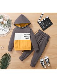 2-piece Toddler Boy Letter Print Colorblock Hoodie and Elasticized Striped Pants Set