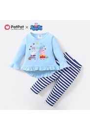 Peppa Pig Baby Girl 2-piece Cotton Ruffled Heart Hi-Lo Top And Stripe Pants