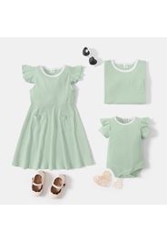 Sibling Matching Solid Ribbed Short-sleeve Sets