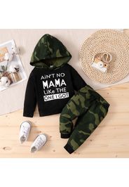 2-piece Baby Girl Letter Camouflage Print Hoodie Sweatshirt and Pants Casual Set