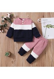 2pcs Baby Color Block Long-sleeve Sweatshirt and Trousers Set