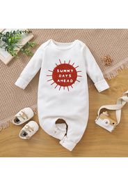Baby Boy/Girl Letter Embroidered Waffle Long-sleeve Jumpsuit