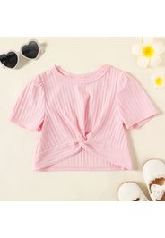 Toddler Girl Twist Front Ribbed Short-sleeve Solid Color Tee