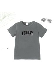 Kid Boy Week Theme Letter Print Short-sleeve Cotton Tee