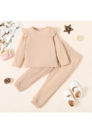 2-piece Toddler Girl Ruffled Textured Long-sleeve Top and Solid Color Pants Set