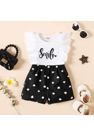 2pcs Baby Girl Letter Print Ruffle Trim Tank Top and Allover Love Heart Print Shorts Set