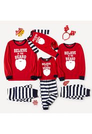 Christmas Letter Print Red Family Matching Long-sleeve Striped Pajamas Sets (Flame Resistant)