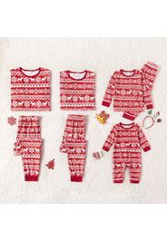 Christmas All Over Reindeer and Snowflake Print Red Family Matching Long-sleeve Pajamas Sets (Flame Resistant)