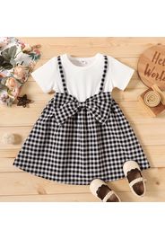 Toddler Girl Faux-two Bowknot Design Plaid Splice Short-sleeve Dress