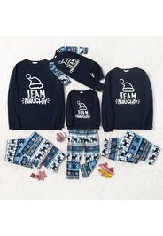 Christmas Hat and Letter Print Blue Family Matching Long-sleeve Pajamas Sets (Flame Resistant)