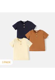 3-Pack Toddler Boy 100% Cotton Button Design Short-sleeve Henley Shirt