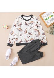 2-piece Kid Boy Dinosaur Print Pullover Sweatshirt and Grey Pants Set