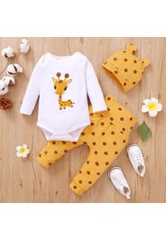 3pcs Giraffe and Polka Dots Print Long-sleeve Baby Set