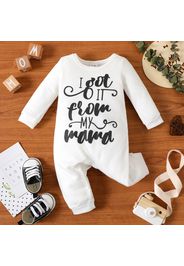 Baby Boy Letter Print Solid Waffle Long-sleeve Jumpsuit