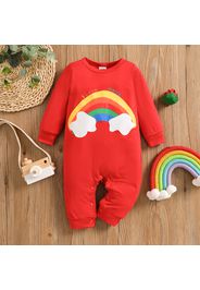 Mother's Day Baby Boy Rainbow and Letter Print Red Long-sleeve Jumpsuit
