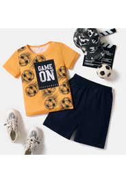 2pcs Kid Boy Letter Soccer Print Short-sleeve Tee and Elasticized Shorts Set