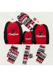 Christmas Reindeer and Letter Print Family Matching Black Raglan Long-sleeve Pajamas Sets (Flame Resistant)