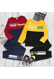 2-piece Kid Boy Number Print Colorblock Long-sleeve Tee and Elasticized Pants Casual Set