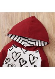 2pcs Heart and Striped Print Hooded Long-sleeve Pink Baby Set