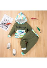 2pcs Baby Boy Dinosaur and Letter Print Long-sleeve Hoodie and Trousers Set