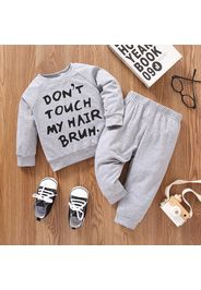 2pcs Baby Boy Letter Print Grey Long-sleeve Sweatshirt and Sweatpants Set