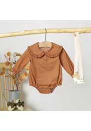 100% Cotton Baby Girl Solid Ruffle Collar Long-sleeve Romper