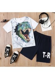 2-piece Kid Boy Animal Dinosaur Print Tee and Letter Print Elasticized Shorts Set