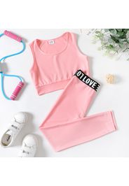 2-piece Kid Girl Solid Color Tank Top and Letter Print Leggings Sporty Set