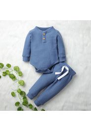 2pcs Solid Waffle Long-sleeve Baby Set