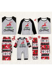 Christmas Reindeer and Letter Print Family Matching Black Raglan Long-sleeve Pajamas Sets (Flame Resistant)