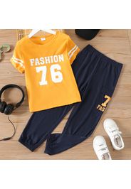 2-piece Kid Boy Letter Number Print Short-sleeve Tee and Elasticized Pants Set