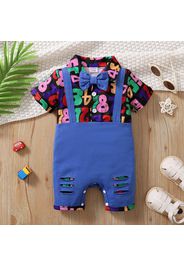 Baby Boy 95% Cotton Short-sleeve Bow Tie Decor Colorful Number Print Spliced Ripped Romper