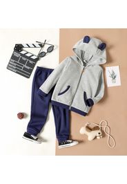 2-piece Toddler Girl Ear Design Colorblock Zipper Hooded Jacket Sweatshirt and Dark Blue Pants Set