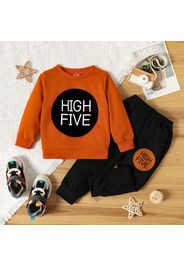 2-piece Toddler Girl Letter Print Colorblock Pullover Sweatshirt and Pants Casual Set