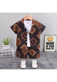 2pcs Toddler Boy 100% Cotton Boho Exotic Lapel Collar Shirt and Shorts Set