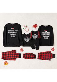 Christmas Hat and Letter Print Black Family Matching Long-sleeve Plaid Pajamas Sets (Flame Resistant)