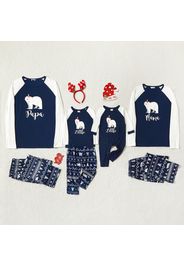 Christmas Polar Bear and Letter Print Blue Family Matching Raglan Long-sleeve Pajamas Sets (Flame Resistant)