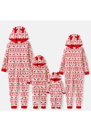 Christmas Print Family Matching 3D Antlers Thickened Hooded Long-sleeve Polar Fleece Onesies Pajamas Sets (Flame Resistant)