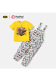 Batman 2-piece Toddler Girl Figure Print Short-sleeve Tee and Allover Print Overalls Set