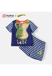 Gigantosaurus 2pcs Toddler Boy/Girl Dinosaur Print Stripe Short-sleeve Tee and Elasticized Shorts Set