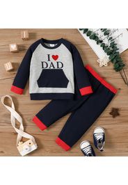 2pcs Baby Boy/Girl Love Heart and Letter Print Color Block Ribbed Long-sleeve Pullover and Trousers Set