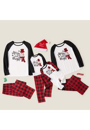 Christmas Letters and Red Plaid Print Family Matching Raglan Long-sleeve Pajamas Sets (Flame Resistant)