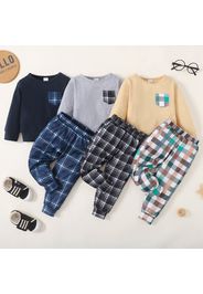 2-piece Toddler Boy Plaid Pocket Design Sweatshirt and Elasticized Pants Set