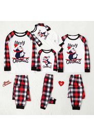 Christmas Penguin on Sleigh and Letter Print Family Matching Raglan Long-sleeve Plaid Pajamas Sets (Flame Resistant)