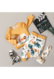 2pcs Baby Girl Allover Cartoon Animal Print Long-sleeve Sweatshirt and Pants Set