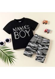 2pcs Baby Boy Letter Print Short-sleeve T-shirt and Camouflage Shorts Set