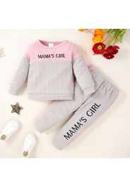 2pcs Baby Boy/Girl Letter Embroidered Colorblock Long-sleeve Pullover and Trousers Set