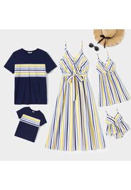 Family Matching Striped Surplice Neck Belted Cami Dresses and Spliced Short-sleeve T-shirts Sets